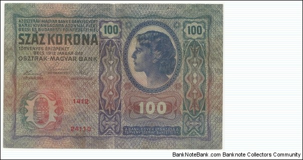 Banknote from Hungary year 1912
