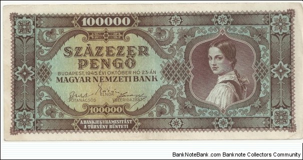 Hungary 100.000 Pengö 1945 Banknote