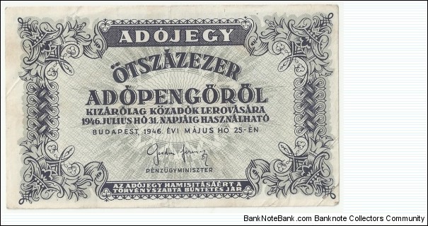 Hungary 500.000 Adopengöröl 1946 Banknote