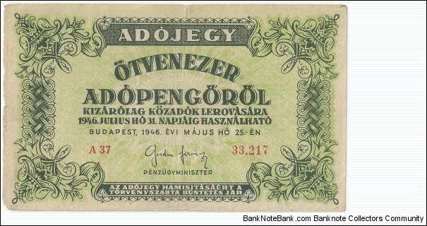 Hungary 50.000 Adopengöröl 1946 Banknote