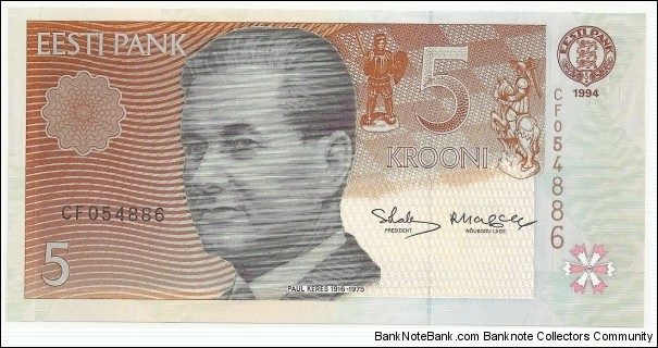 Estonia-BN 5 Krooni 1994 (Chess GM Paul Keres) Banknote