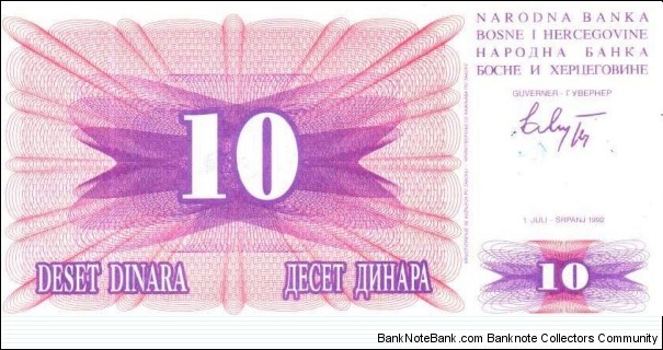 Banknote from Bosnia year 1992