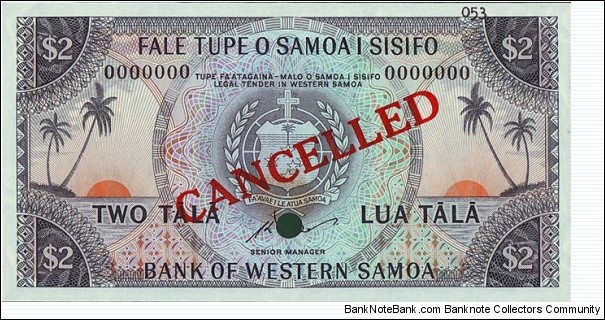 Western Samoa N.D. 2 Tala.

Specimen. Banknote