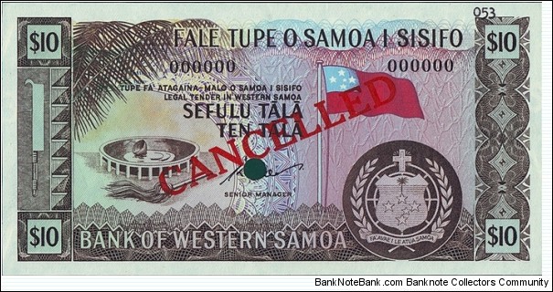 Western Samoa N.D. 10 Tala.

Specimen. Banknote