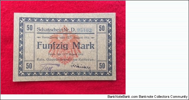 Cameroon German Kameroun 50 Mark Series D SN#05102 Banknote