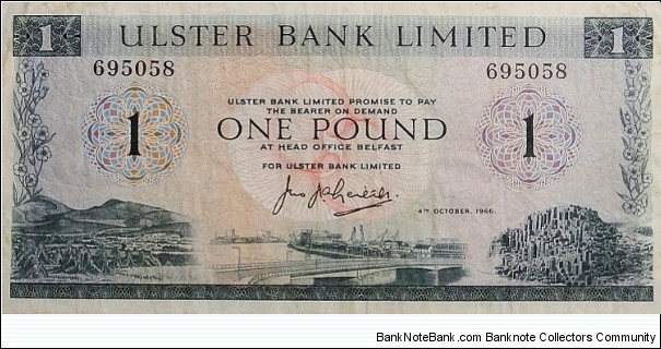 Ulster Bank Limited 1 Pound (Northern Ireland)  Banknote