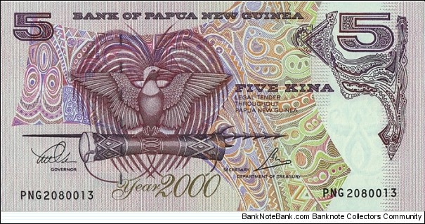 Papua New Guinea 2000 5 Kina.

Year 2000 - Millennium. Banknote