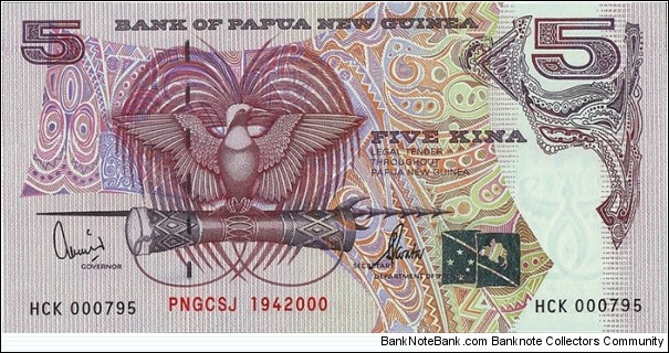 Papua New Guinea 2000 5 Kina.

25 Years of the Kina. Banknote