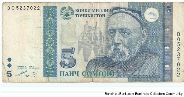 Tajikistan 5 Somoni 1999 Banknote
