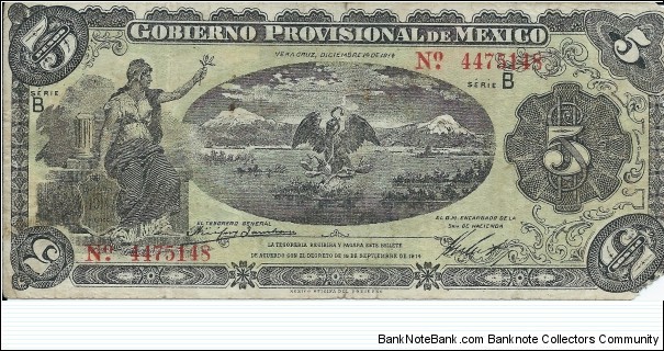 Gobierno Provisional de México, México - 5 Pesos - pk S 702a - D. 20.10.1914 Banknote
