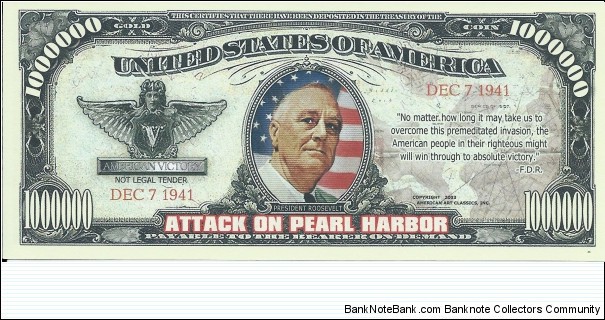 1.000.000 - Attack On Pearl Harbor - pk# NL - ACC American Art Classics - Not Legal Tender  Banknote