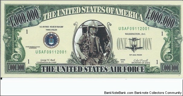 1.000.000 Dollars - The United States Air Force - pk# NL - ACC - American Art Classics - Not Legal Tender  Banknote