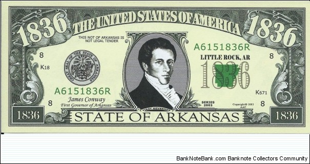 1836 - State Of Arkansas - pk# NL - ACC American Art Classics - Not Legal Tender  Banknote