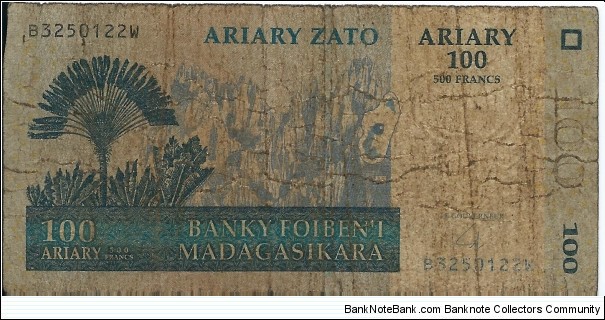 100 Ariary / 500 Francs - pk 86b Banknote