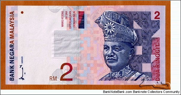 Malaysia | 
2 Ringgit, 1996 | 

Obverse: Portrait of Tuanku Abdul Rahman Ibni Al-Marhum Tuanku Muhammad (1895-1960), the first Supreme Head of State of the Federation of Malaya | 

Reverse: Menara Kuala Lumpur communications tower, The MEASAT satellite, and Map of South-East Asia | 

Watermark: Tunku Abdul Rahman | Banknote