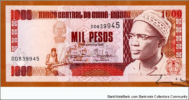 Guinea-Bissau | 
1,000 Pesos, 1993 | 

Obverse: President Luís Cabral's half brother Amílcar Lopes Cabral (