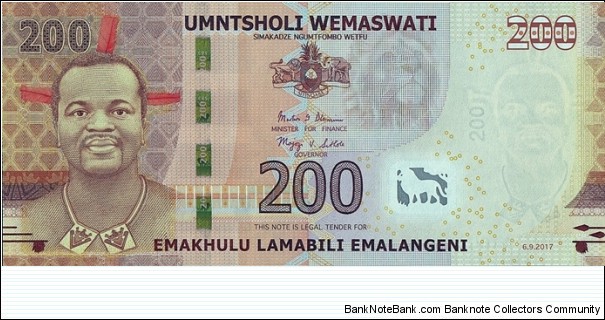 Swaziland 2017 200 Emalangeni. Banknote