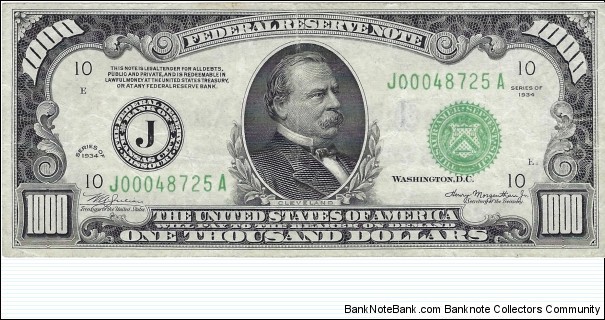 USA 1,000 Dollars
1934 
Federal Reserve Note Banknote