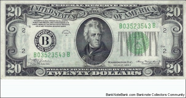 USA 20 Dollars
1934A
Federal Reserve Note Banknote
