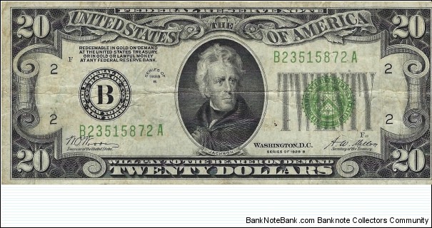 USA 20 Dollars
1928B
Federal Reserve Note Banknote