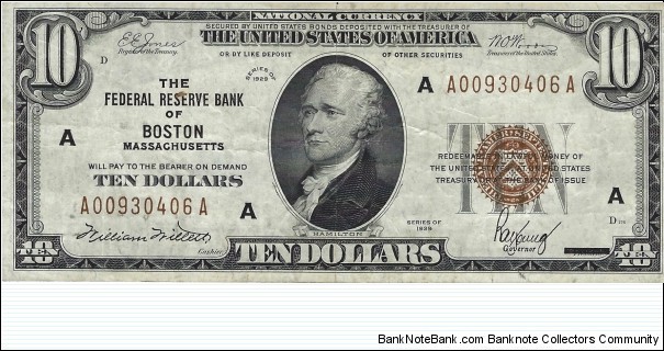 USA 10 Dollars
1929
National Currency Banknote