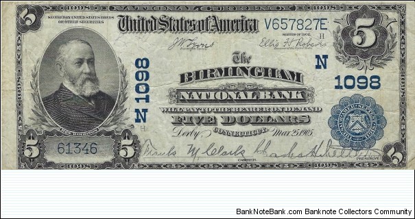 USA 5 Dollars
1902
National Currency
(The Birmingham National Bank) Banknote