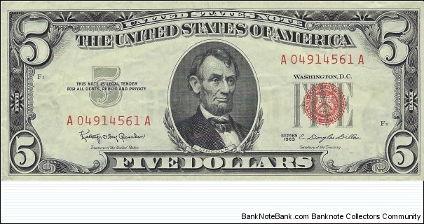 USA 5 Dollars
1963
United States Note Banknote