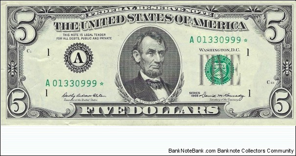 USA 5 Dollars
(Federal Reserve Note) Banknote