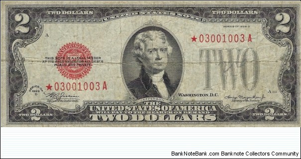 USA 2 Dollars
1928D
United States Note Banknote