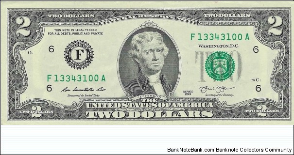 USA 2 Dollars
2013
Federal Reserve Note Banknote