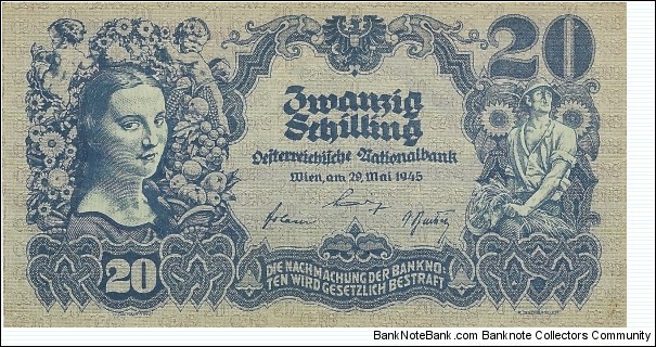 AUSTRIA 20 Schilling
1945 Banknote