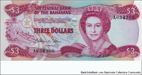 BAHAMAS 3 Dollars
 Banknote