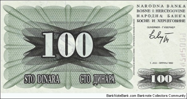 BOSNIA & HERCEGOVINA 100 Dinara
 Banknote