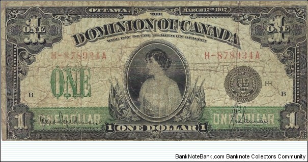 CANADA 1 Dollar
1917 Banknote