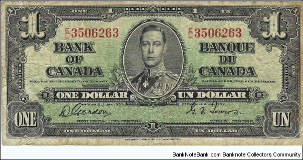 CANADA 1 Dollar
1937 Banknote