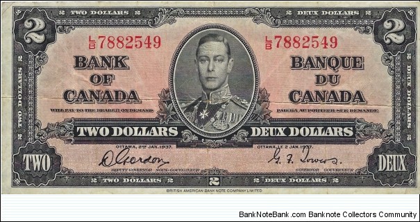 CANADA 2 Dollars
1937 Banknote