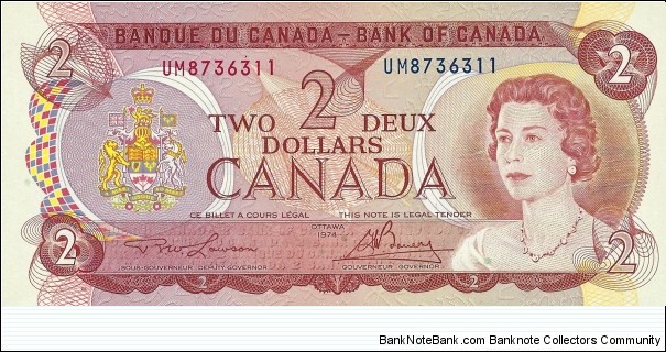 CANADA 2 Dollars
1974 Banknote