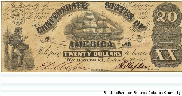 CONFEDERATE STATES
20 Dollars
1861 Banknote