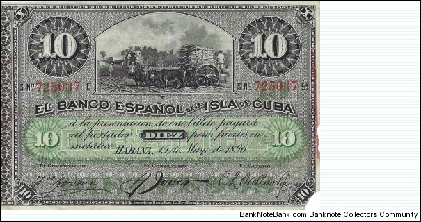 CUBA 10 Pesos
1896 Banknote