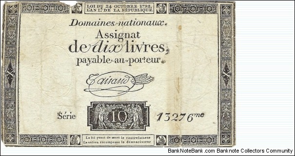 FRANCE 10 Livres
1792 Banknote
