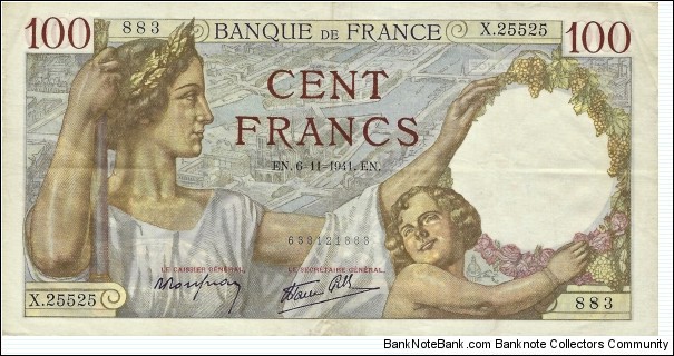 FRANCE 100 Francs
1941 Banknote