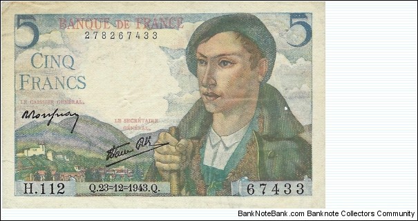FRANCE 5 Francs
1943 Banknote