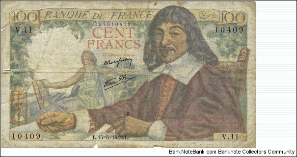 FRANCE 100 Francs
1942 Banknote