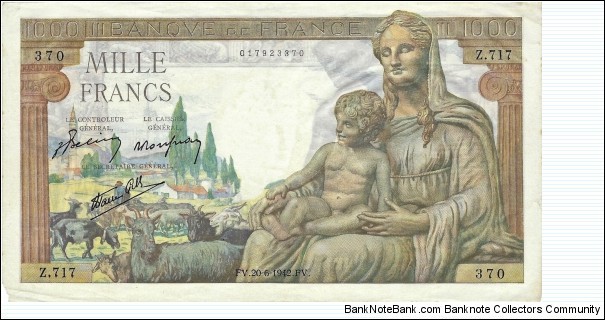 FRANCE 1000 Francs
1942 Banknote
