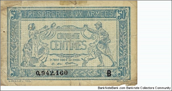 FRANCE 50 Centimes
1917
Military Banknote