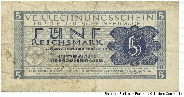 GERMAN REICH
5 Reichsmark
1944
Military Banknote