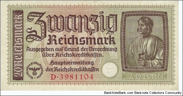 GERMAN REICH
20 Reichsmark
(Occupation Note) Banknote