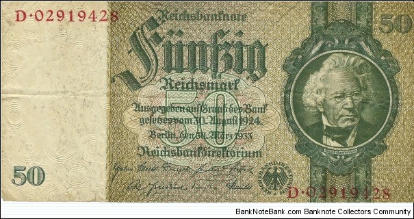 GERMAN REICH
50 Reichsmark
1933 Banknote