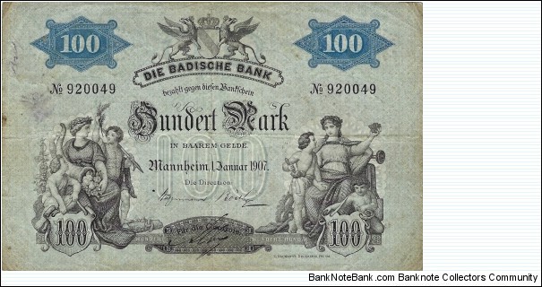 BADEN 100 Mark
1907 Banknote