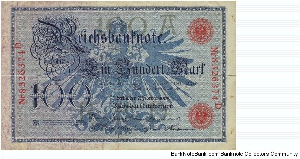 GERMAN EMPIRE
100 Mark
1908 Banknote